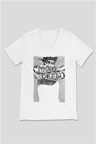 Mobb Deep Beyaz Unisex V Yaka Tişört