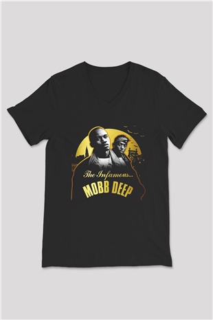 Mobb Deep Siyah Unisex V Yaka Tişört T-Shirt