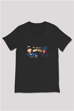 Mobb Deep Siyah Unisex V Yaka Tişört T-Shirt