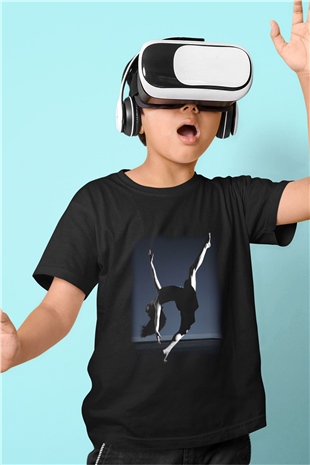 Modern Dans Baskılı Siyah Unisex Çocuk Tişört