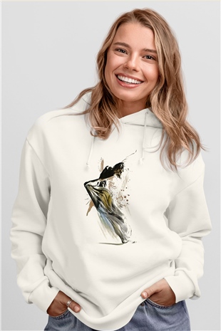 Modern Dans Beyaz Unisex Kapşonlu Sweatshirt