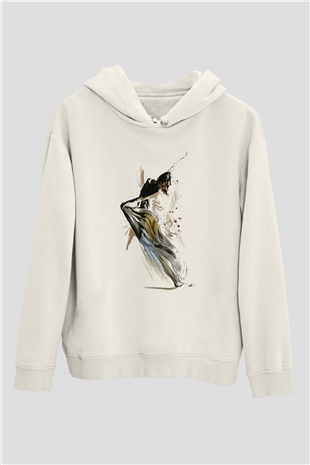 Modern Dans Beyaz Unisex Kapşonlu Sweatshirt