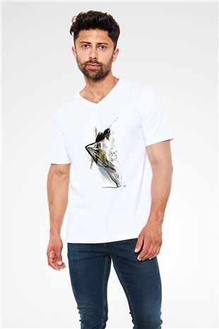 Modern Dans Beyaz Unisex V Yaka Tişört T-Shirt