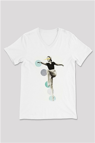 Modern Dans Beyaz Unisex V Yaka Tişört
