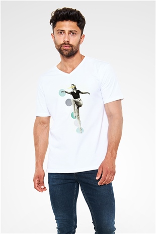 Modern Dans Beyaz Unisex V Yaka Tişört
