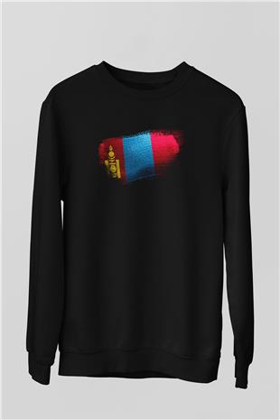 Moğolistan - Mongolia Bayrağı Baskılı Unisex Siyah Sweatshirt