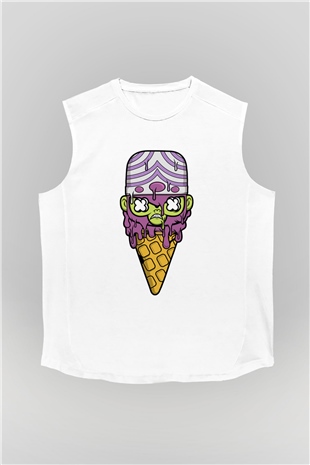 Mojo Jo Ice Cream Baskılı Beyaz Unisex Kolsuz Tişört