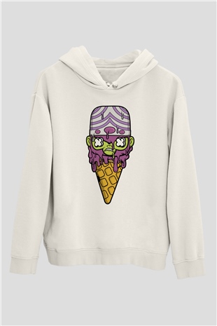 Mojo Jo Ice Cream Baskılı Beyaz Unisex Hoodie