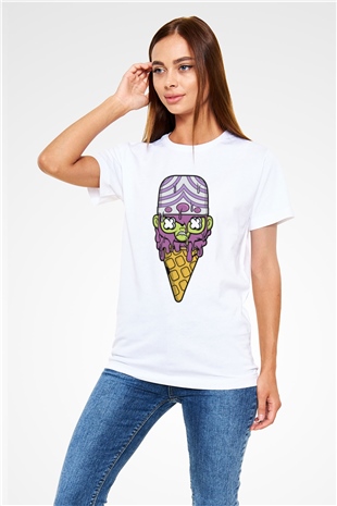 Mojo Jo Ice Cream Baskılı Beyaz Unisex Tişört