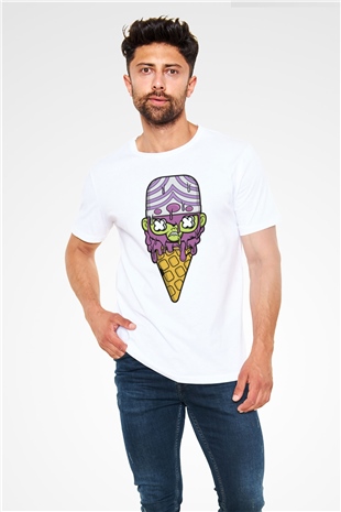 Mojo Jo Ice Cream Baskılı Beyaz Unisex Tişört