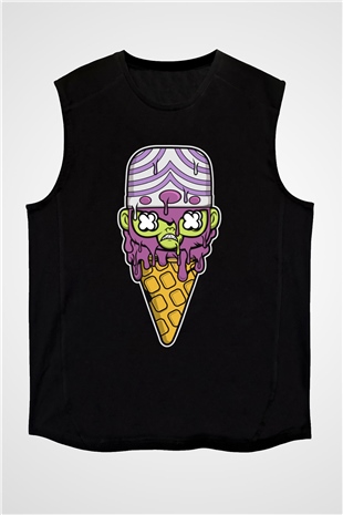 Mojo Jo Ice Cream Baskılı Siyah Unisex Kolsuz Tişört