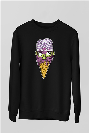 Mojo Jo Ice Cream Baskılı Siyah Unisex Sweatshirt