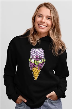 Mojo Jo Ice Cream Baskılı Siyah Unisex Hoodie