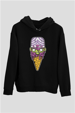 Mojo Jo Ice Cream Baskılı Siyah Unisex Hoodie