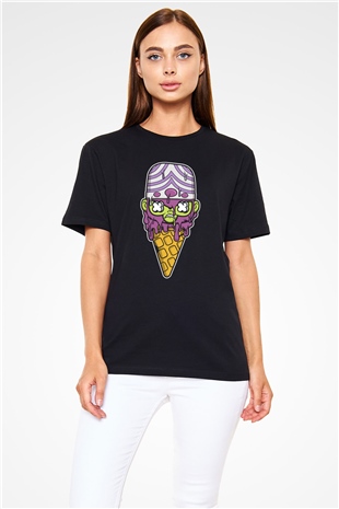 Mojo Jo Ice Cream Baskılı Siyah Unisex Tişört