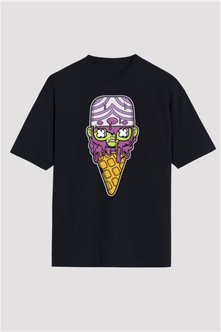 Mojo Jo Ice Cream Baskılı Siyah Unisex Oversize Tişört