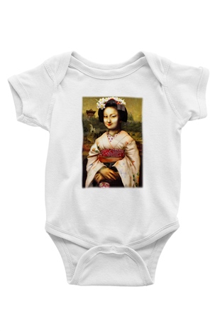 Mona Lisa Baskılı Beyaz Unisex Bebek Body - Zıbın