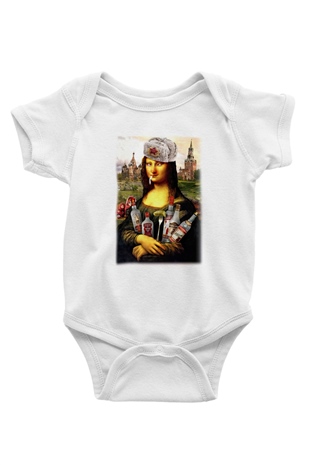 Mona Lisa Baskılı Beyaz Unisex Bebek Body - Zıbın