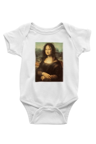 Mona Lisa Baskılı Beyaz Unisex Bebek Body - Zıbın