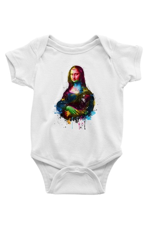 Mona Lisa Baskılı Beyaz Unisex Bebek Body - Zıbın