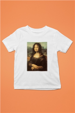 Mona Lisa Baskılı Beyaz Unisex Çocuk Tişört