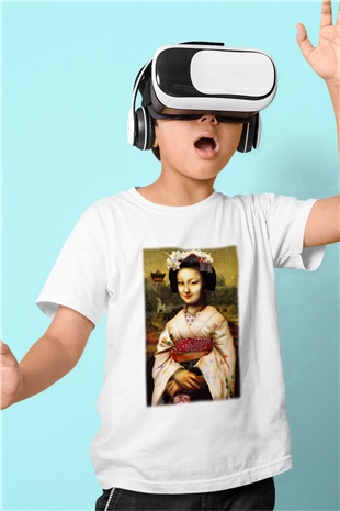 Mona Lisa Baskılı Beyaz Unisex Çocuk Tişört