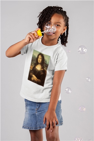 Mona Lisa Baskılı Beyaz Unisex Çocuk Tişört