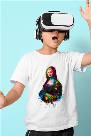 Mona Lisa Baskılı Beyaz Unisex Çocuk Tişört
