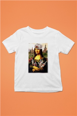 Mona Lisa Baskılı Beyaz Unisex Çocuk Tişört