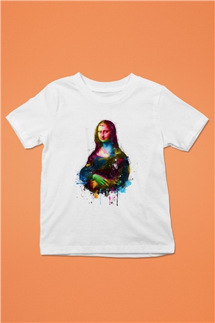 Mona Lisa Baskılı Beyaz Unisex Çocuk Tişört