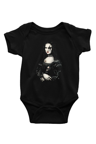 Mona Lisa Baskılı Siyah Bebek Body - Zıbın