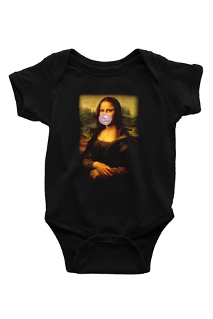 Mona Lisa Baskılı Siyah Bebek Body - Zıbın