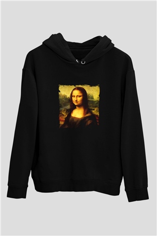 Mona Lisa Baskılı Unisex Siyah Hoodie