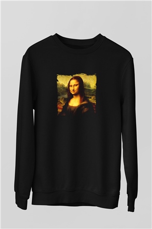 Mona Lisa Baskılı Unisex Siyah Sweatshirt