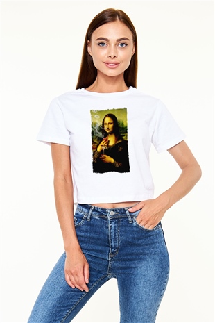Mona Lisa Beyaz  Crop Top Tişört