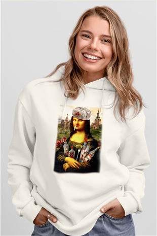 Mona Lisa Beyaz Unisex Kapşonlu Sweatshirt