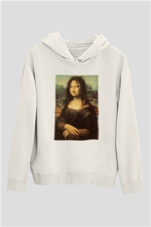Mona Lisa Beyaz Unisex Kapşonlu Sweatshirt