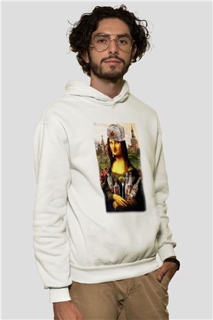 Mona Lisa Beyaz Unisex Kapşonlu Sweatshirt
