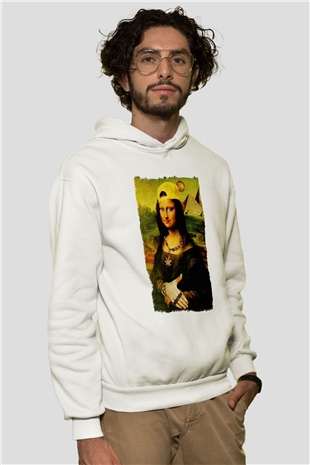 Mona Lisa Beyaz Unisex Kapüşonlu Sweatshirt