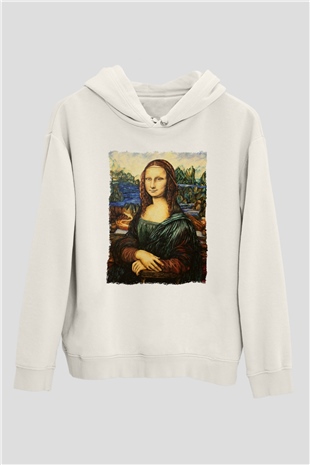 Mona Lisa Beyaz Unisex Kapüşonlu Sweatshirt