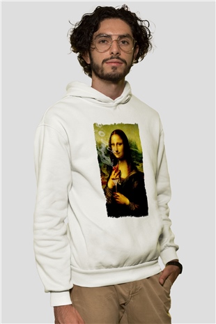 Mona Lisa Beyaz Unisex Kapüşonlu Sweatshirt