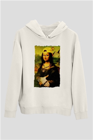 Mona Lisa Beyaz Unisex Kapüşonlu Sweatshirt