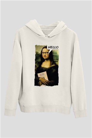 Mona Lisa Beyaz Unisex Kapüşonlu Sweatshirt