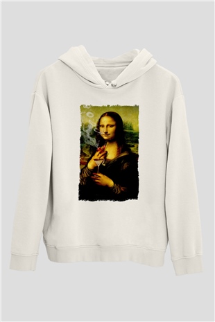 Mona Lisa Beyaz Unisex Kapüşonlu Sweatshirt