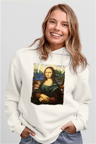 Mona Lisa Beyaz Unisex Kapüşonlu Sweatshirt