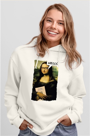 Mona Lisa Beyaz Unisex Kapüşonlu Sweatshirt