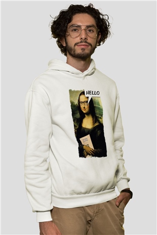 Mona Lisa Beyaz Unisex Kapüşonlu Sweatshirt