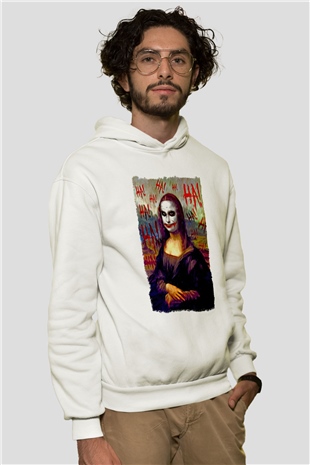 Mona Lisa Beyaz Unisex Kapüşonlu Sweatshirt