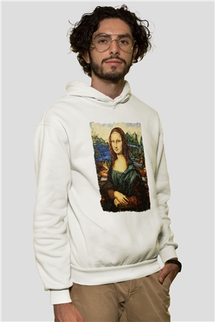 Mona Lisa Beyaz Unisex Kapüşonlu Sweatshirt