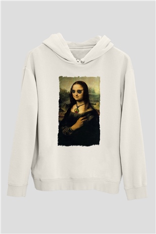 Mona Lisa Beyaz Unisex Kapüşonlu Sweatshirt